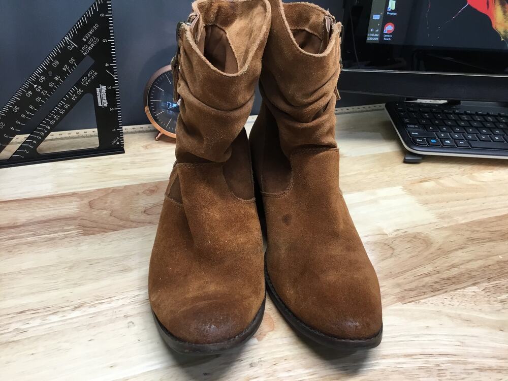 Reba Ankle Boots Women's US 7.5M Brown Suede Leather Slouch Side Zip Round Toe